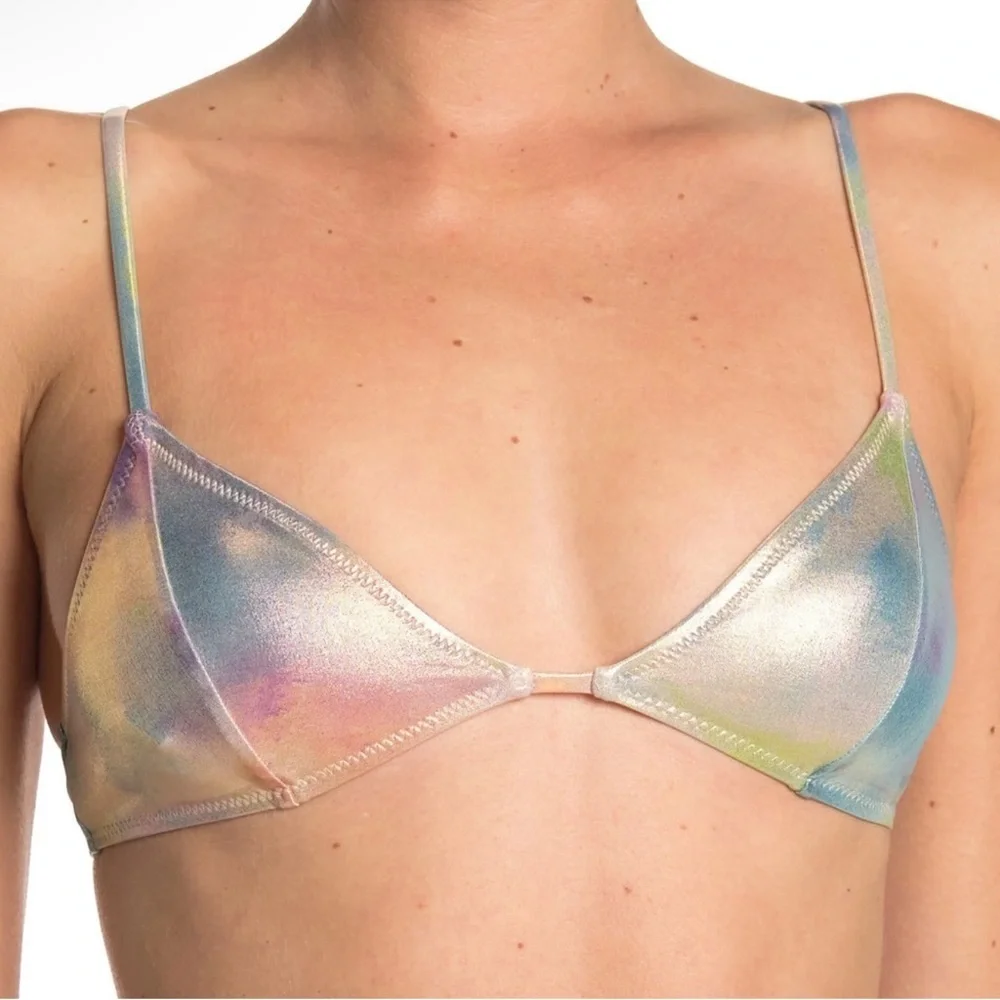 Bond Eye Australia Paris Bikini Tri Top S & Bottom M in Cosmic Rainbow Metallic.